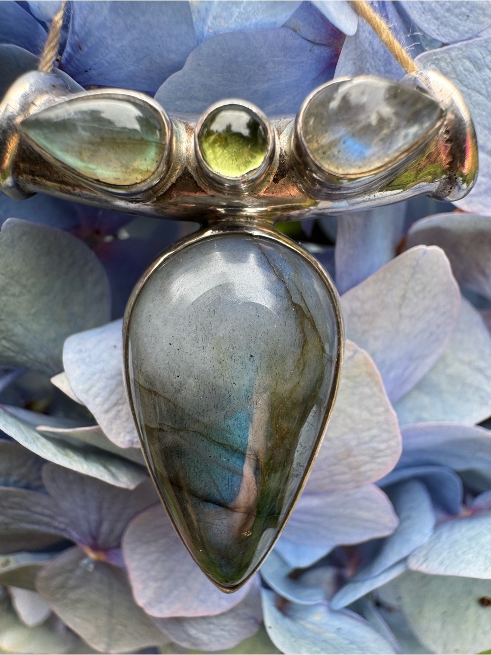 Sterling Silver Labradorite Teardrop Necklace with Peridot